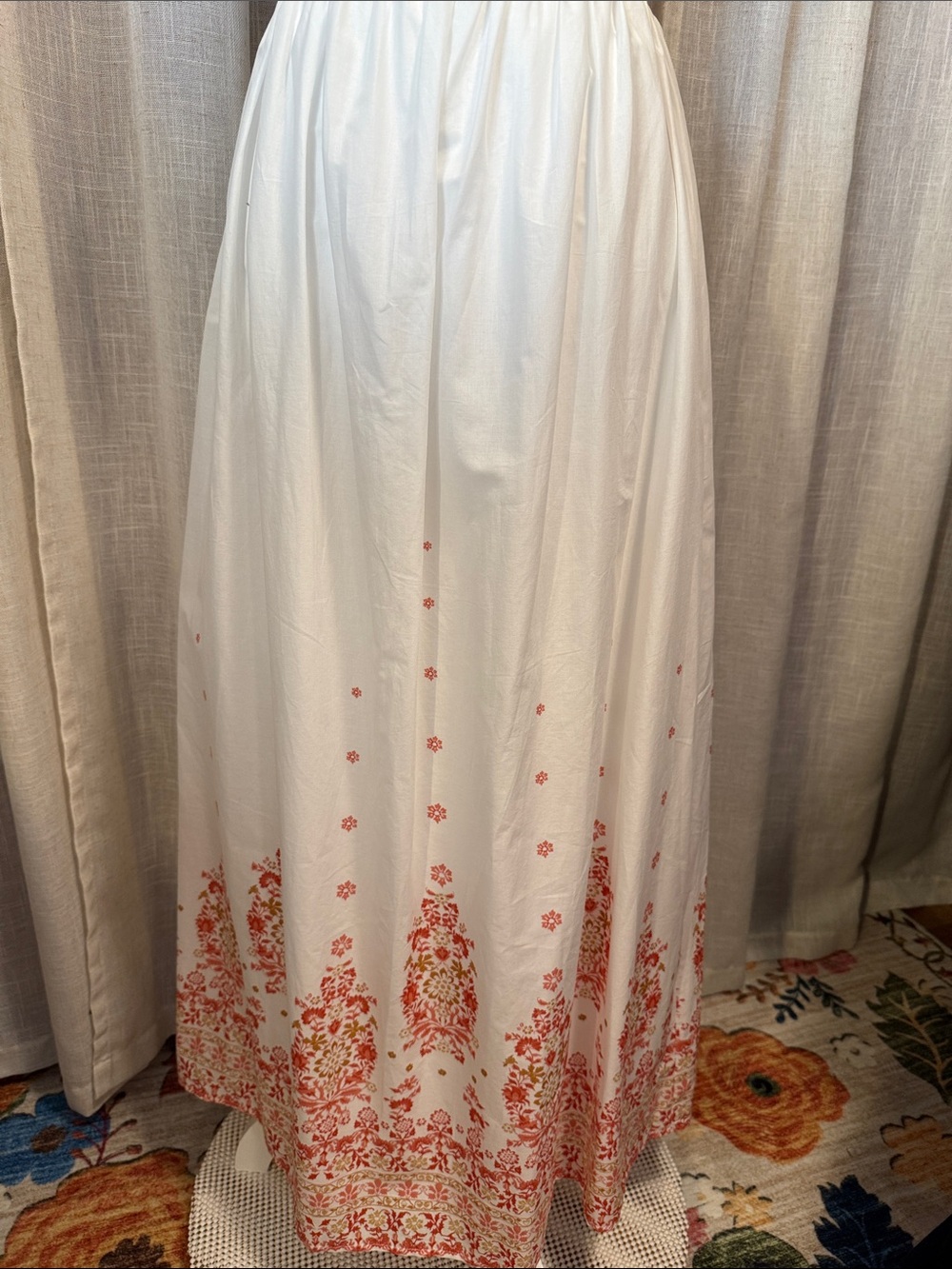 NWT - Francesca's Collection White Maxi Skirt with Coral Floral Border - XSmall